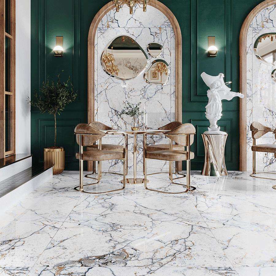 Marble-look porcelain floor tiles