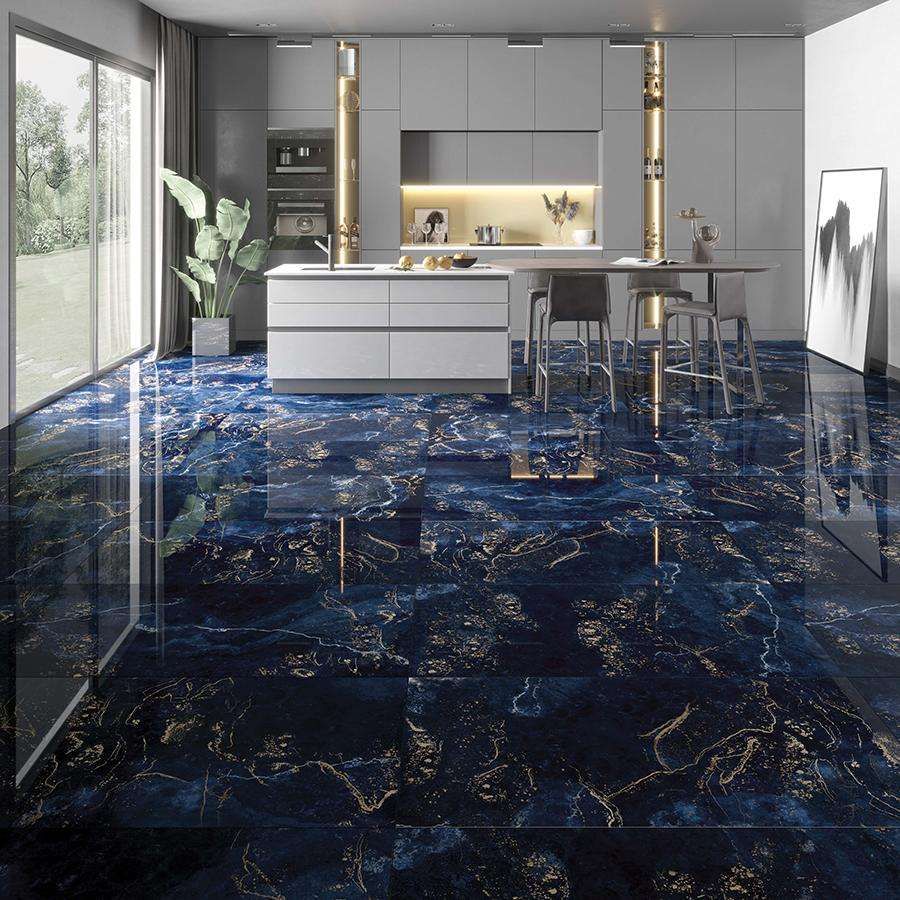 Glossy blue porcelain floor tiles