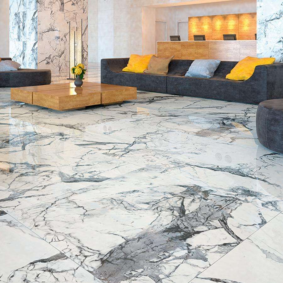 Porcelain tiles in a hotel lobby