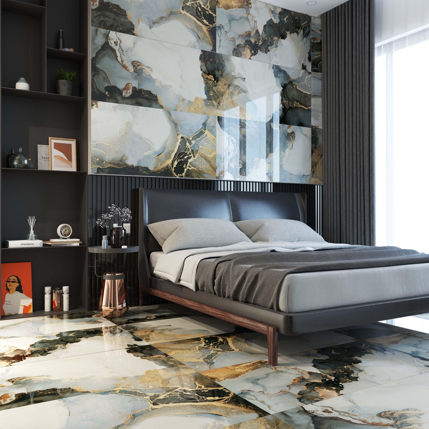 Porcelain tiles in a bedroom